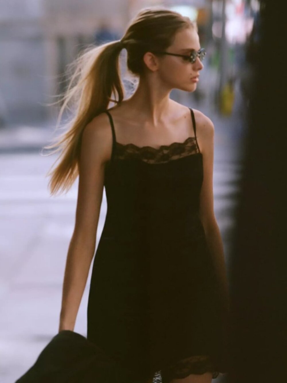 NWT Anthropologie Black Lace Trim Ruched Slip Dress Size M